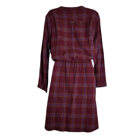 prAna Loop to Pines Shirt Dress Size XL Dark Red Plaid Organic Cotton Flannel - Picture 3 of 5